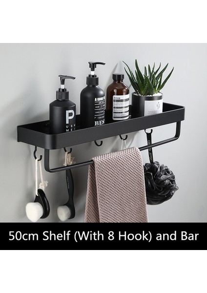 50 cm Çubuk Kanca Stili ile Banyo Siyah Raf Havlu Asma Alanı Alüminyum Köşe Raflar Havlu Askısı Kanca Şampuan Tutucu Mutfak Depolama Rafı (Yurt Dışından)
