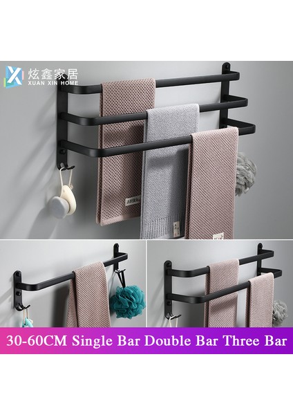 Tek Çubuk 60CM Stili Banyo Havlu Askısı Duvar Montajlı Duş Odası Tutucu Mutfak Alüminyum Çok Katmanlı Siyah Askı Aksesuarları (Yurt Dışından)