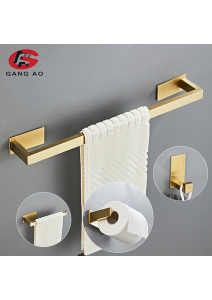 L Kağıt Tutucu Stili Altın Banyo Donanım Seti Kağıt Tutucu Havlu Askılığı Bornoz Kanca Havlu Çubuğu Paslanmaz Çelik Banyo Aksesuarları Çivisiz (Yurt Dışından) fiyatları