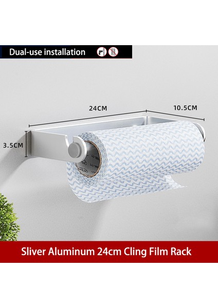 Gümüş 24CM Tarzı Darbe Olmadan Rulo Kağıt Tutucu Siyah Alüminyum Streç Film Havlu Askısı Mutfak Aksesuarları Kağıt Havluluk Duvara Monte Depolama Rafı (Yurt Dışından)