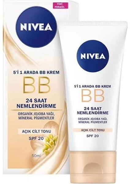 NIVEA Essentials BB Krem;24 Saat Nemlendirme + Işıltı Açık Ton Gündüz Kremi 50 ml