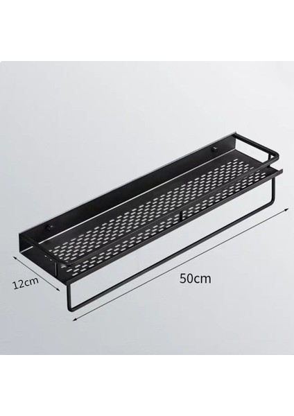 50CM-1 Tarzı Banyo Rafı Siyah Alüminyum Duvara Monte Kare Şampuan Rafı Kozmetik Raflar Mutfak Fileli Raf Depolama Rafı Organizer Raf (Yurt Dışından)