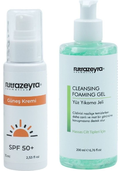 Leke Karşıtı Yüksek Korumalı 50 Spf Güneş Kremi ve Yüz Temizleyici Cilt Bakım Seti
