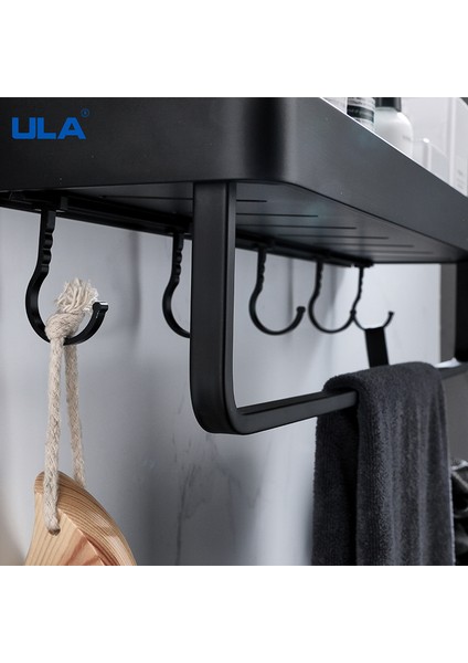 A62517-1 Stili Ula Siyah Banyo Rafı cm Mutfak Duvar Rafı Metal Duş Tutucu Depolama Rafı Havlu Askısı Bornoz Kanca Banyo Aksesuarları (Yurt Dışından) fırsatları