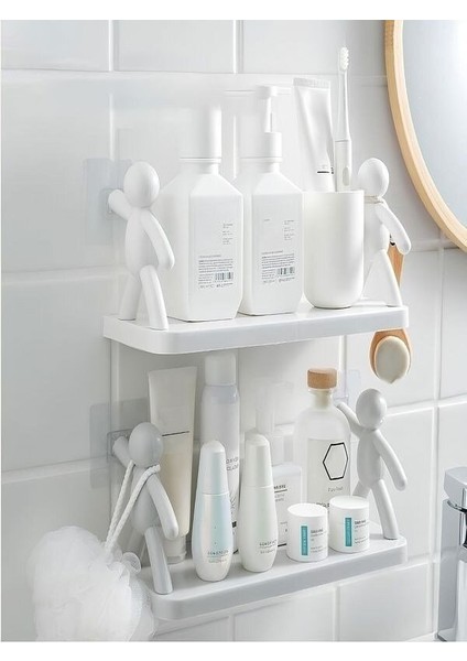 2 Adet Büyük Boy Yapıskanlı Banyo Organizer Duvar Raf Banyo Rafı Duvar Rafı Mutfak Rafı Baharatlık