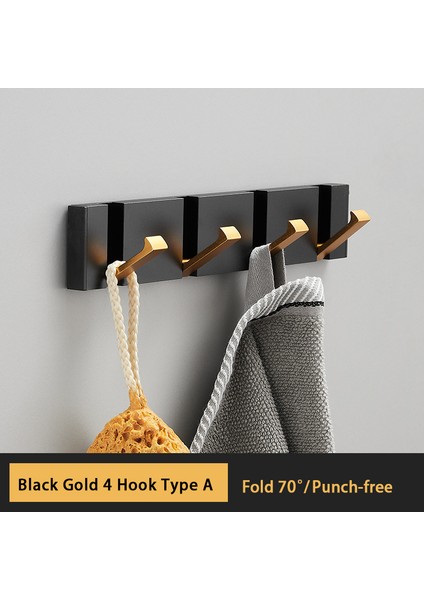 Siyah Altın 4 Kanca(A) Stili Havlu Askısı 2 Yönlü Montaj Duvar Askı Kanca Ceket Elbise Tutucu Katlanır Kanca Banyo Mutfak Yatak Odası Koridor Için (Yurt Dışından)