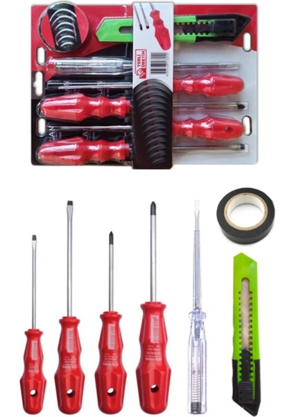 Neler Geldi Neler - 4'lü Tornavida Seti + Kontrol Kalemi + Maket Bıçağı + Elektrik Bandı 7 Parça