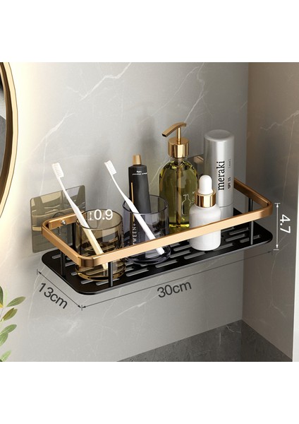 B Siyah Altın Stili Musamban Deliksiz Banyo Rafı Köşe Raflar Duş Mutfak Organizer Depolama Askı Tutucu Banyo Aksesuarları Seti (Yurt Dışından)