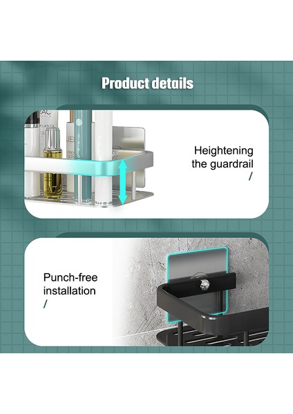 B Siyah Altın Stili Musamban Deliksiz Banyo Rafı Köşe Raflar Duş Mutfak Organizer Depolama Askı Tutucu Banyo Aksesuarları Seti (Yurt Dışından) fırsatları