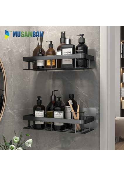 B Siyah Altın Stili Musamban Deliksiz Banyo Rafı Köşe Raflar Duş Mutfak Organizer Depolama Askı Tutucu Banyo Aksesuarları Seti (Yurt Dışından) indirimleri