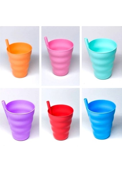 3 Adet Renkli Pipetli Plastik Bardak Pipetli Bardak Pipet Bardak Piknik Kamp Bardagı