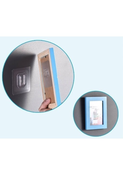 2li Set Çift Taraflı Yapışkanlı Geçmeli Klips Eşya Sabitleme Askısı Şeffaf Duvar Kancası