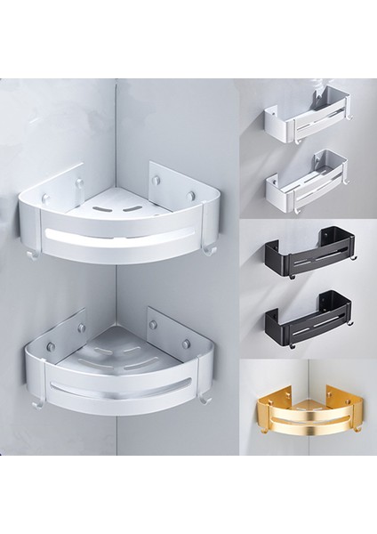 B-Köşesi-2 Katlı Stil Üçgen Havlu Duş Depolama Rafı Siyah Köşe Raflar Duvara Monte Alüminyum Şampuan Tutucu Matkap Gerektirmeyen Banyo Rafı Organizatörü (Yurt Dışından) fiyatları