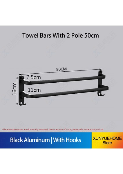 Tb-A-50-2l Stili Havlu Askısı Çoklu Çubuk Tutucu Banyo Aksesuarları Duvar Rayı Organizatör Kanca Askı Alüminyum Depolama Rafı Mat Siyah Shelf (Yurt Dışından)