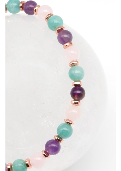 Ametist-Amazonit-Pembe Kuvars Doğal Taş Makrome Örme Bileklik Küre Kesim fiyatları