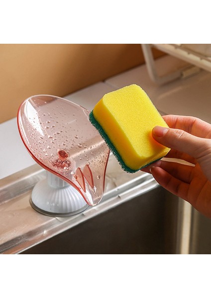 Pembe Stil Yumruk Yok Sabunluk Yaprak Şekilli Sabun Suyu Kutusu Sabun Tutucu Askı Emme Kupası Dönebilen Çok Fonksiyonlu Mutfak Banyo Malzemeleri (Yurt Dışından)