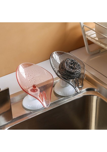 Pembe Stil Yumruk Yok Sabunluk Yaprak Şekilli Sabun Suyu Kutusu Sabun Tutucu Askı Emme Kupası Dönebilen Çok Fonksiyonlu Mutfak Banyo Malzemeleri (Yurt Dışından)