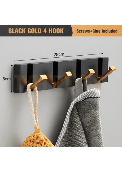 Siyah Altın 4 Kanca Stili Taıcute Katlanabilir Havlu Askısı 2 Yönlü Montaj Duvar Kanca Ceket Kıyafet Tutucu Banyo Mutfak Yatak Odası Koridor Siyah Altın (Yurt Dışından)