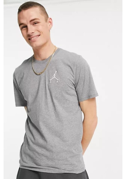 Jordan Jumpman Air Unisex Gray Tee Jordan Nakış Logolu Tişört Gri