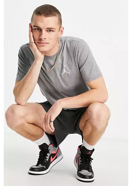 Jordan Jumpman Air Unisex Gray Tee Jordan Nakış Logolu Tişört Gri