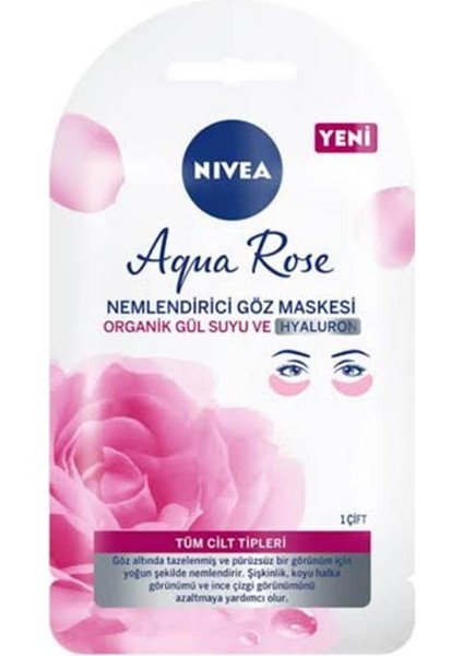 NIVEA Aqua Rose Hyaluron ve Organik Gül Suyu İçeren Nemlendirici Göz Maskesi 1 Çift 1 Paket (50 g); Göz Altı Şişkinlik; Koyu Halka; Göz Torbalarını ;Tüm Cilt Tipleri