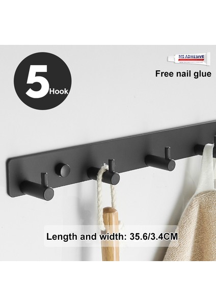 Typem 5 Siyah Stil Pcs Askı Kanca Sıra Kanca Kapı Duvar Asılı Yapışkan Anahtarlık Havlu Askısı Ev Düzenleyici Mutfak Banyo Aksesuarları (Yurt Dışından)