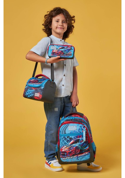 Kids Gri Mavi Yarış Arabası Desenli 3’lü Okul Çanta Seti SET0123652 fiyatları