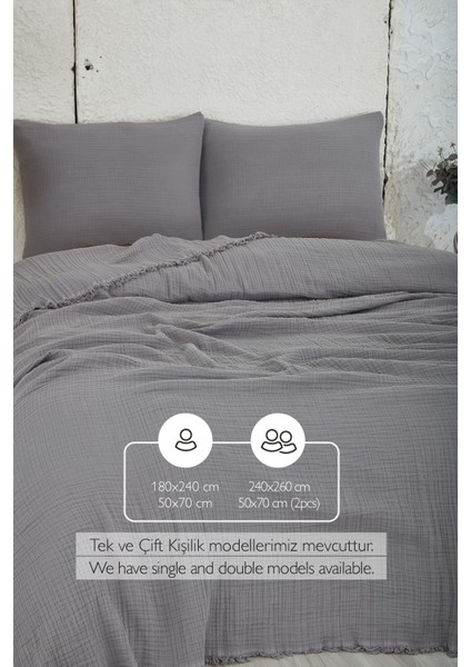 Müslin Pamuk Çift Kişilik Yatak Örtüsü ( Pike ) Takımı 4 Katlı Hafif Yumuşak Battaniye 3 Parça