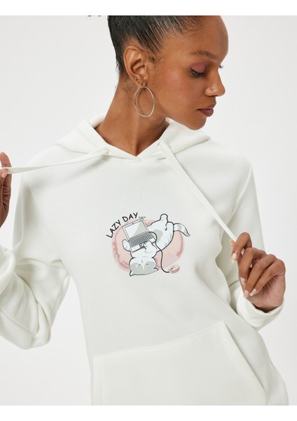 Oversize Kapüşonlu Sweatshirt Kanguru Cep Detaylı Baskılı Şardonlu fiyatları