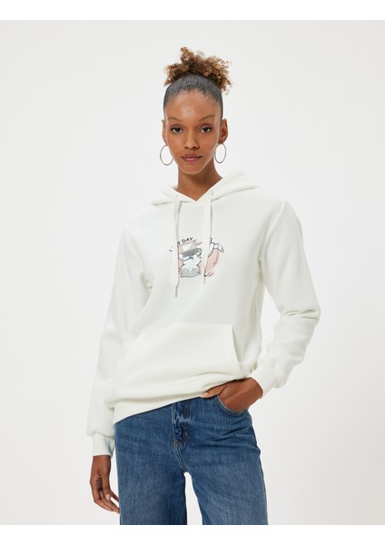 Oversize Kapüşonlu Sweatshirt Kanguru Cep Detaylı Baskılı Şardonlu modelleri