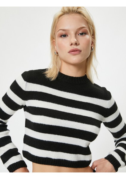 Crop Triko Kazak Hafif Dik Yaka Yumuşak Dokulu