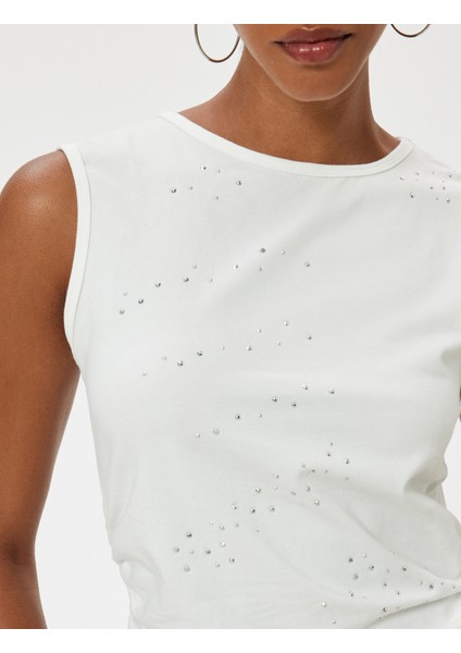 Taş Detaylı Atlet Kolsuz Bisiklet Yaka Slim Fit