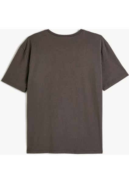 Oversize Tişört Kısa Kollu Slogan Baskılı Bisiklet Yaka Pamuklu