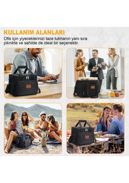 Termal Çanta, Soğuk Sıcak Tutucu Beslenme Çantası, Buzluk Soğutucu Yemek Çantası 15L - Siyah
