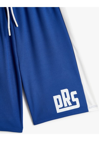 Oversize Şort Renk Bloklu Baskı Detaylı Beli Lastikli