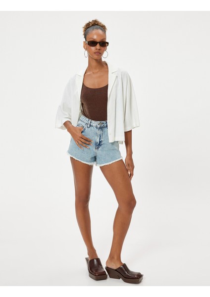 Keten Karışımlı Gömlek Kısa Kollu Düğmeli Devrik Yaka