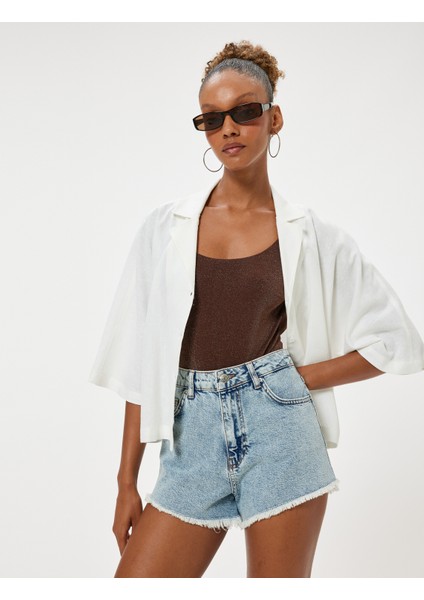 Keten Karışımlı Gömlek Kısa Kollu Düğmeli Devrik Yaka fiyatları