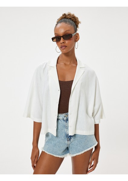 Keten Karışımlı Gömlek Kısa Kollu Düğmeli Devrik Yaka modelleri