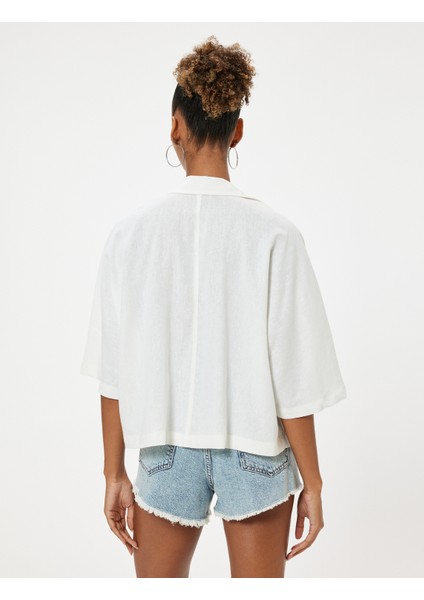 Keten Karışımlı Gömlek Kısa Kollu Düğmeli Devrik Yaka fırsatları