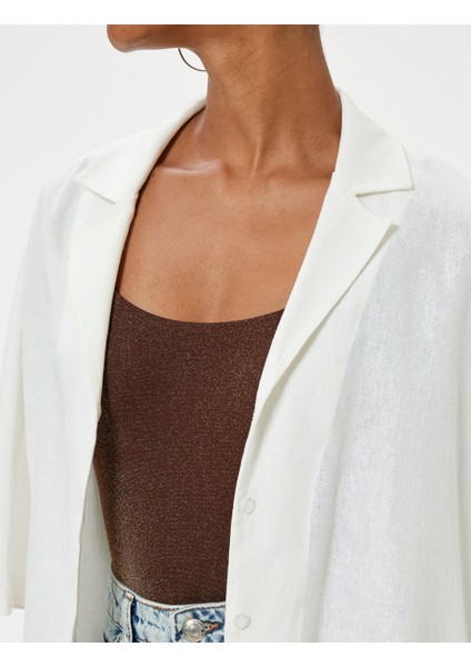 Keten Karışımlı Gömlek Kısa Kollu Düğmeli Devrik Yaka indirimleri