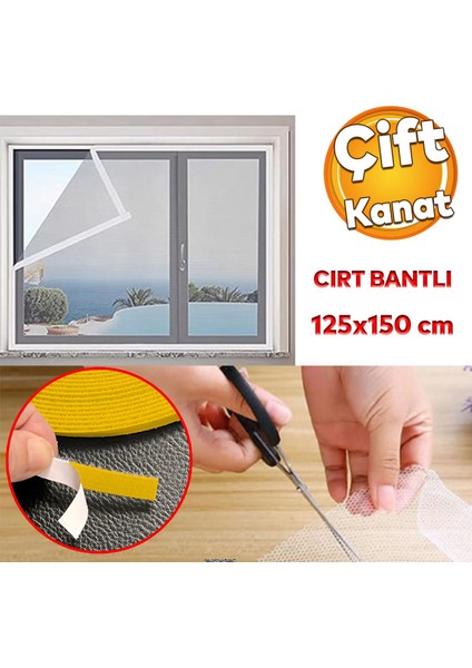 Beyaz Hazır Sineklik Çift Kat Sök Tak Pratik Yıkanabilir Pencere Kapı Sinekliği 150X125 cm