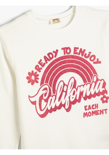 Sweatshirt California Baskılı Simli Uzun Kollu Bisiklet Yaka Pamuklu modelleri