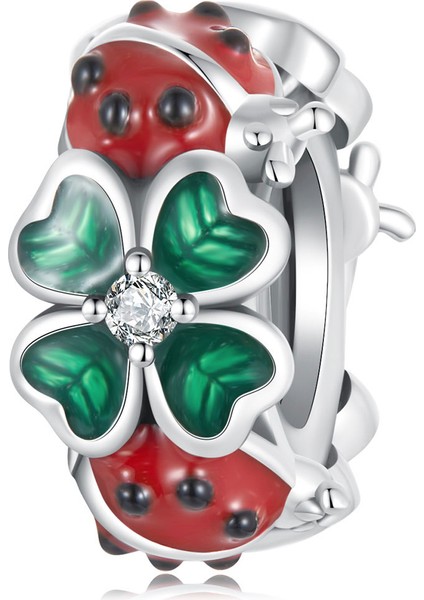Pendant Charm Dört Yaprak Clover Silicone Stopper Beads Kadınlar Için Karşılaştırılmış Farklı Bileklikler ve Kolye 925 Gümüş (Yurt Dışından)
