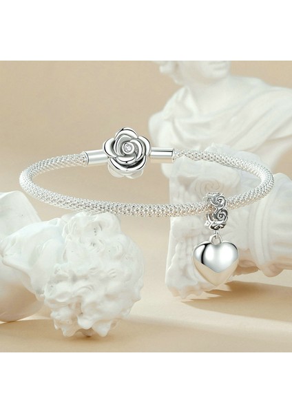 Pendant Charm Romantik Rose Proposal Box Kadınlar Için Karşılaştırılmış Farklı Bileklikler ve Kolye 925 Gümüş (Yurt Dışından)