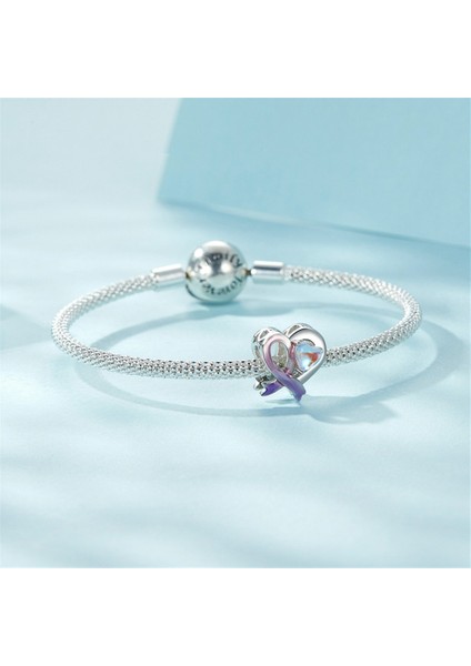 Pendant Charm Pembe Ribbon Kadınlar Için Karşılaştırılmış Farklı Bileklikler ve Kolye 925 Gümüş (Yurt Dışından)