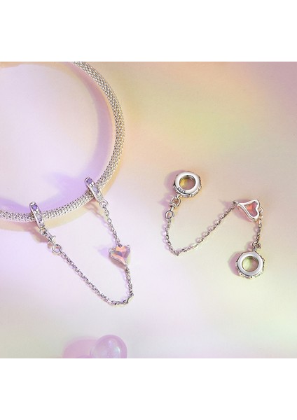 Pendant Charm Pembe Kalp Silikon Güvenlik Zinciri Kadınlar Için Karşılaştırılmış Farklı Bileklikler ve Kolye 925 Gümüş (Yurt Dışından)