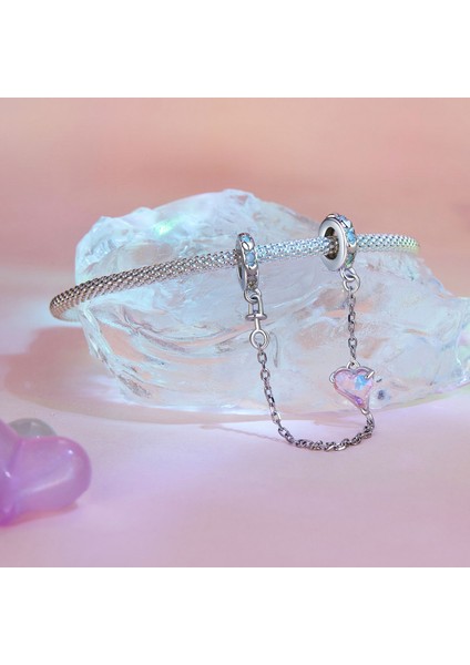 Pendant Charm Pembe Kalp Silikon Güvenlik Zinciri Kadınlar Için Karşılaştırılmış Farklı Bileklikler ve Kolye 925 Gümüş (Yurt Dışından)