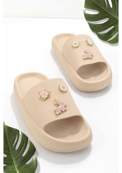 Kelebek Taşlı Unisex Terlik Plaj Deniz Havuz Terliği