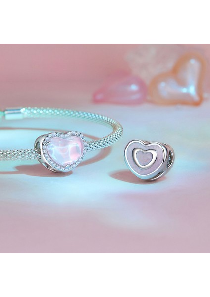Pendant Charm Pembe Kalp Kadınlar Için Karşılaştırılmış Farklı Bileklikler ve Kolye 925 Gümüş (Yurt Dışından)