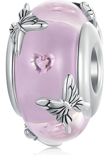 Pendant Charm Pembe Murano Camı Kelebek Kadınlar Için Karşılaştırılmış Farklı Bileklikler ve Kolye 925 Gümüş (Yurt Dışından)
